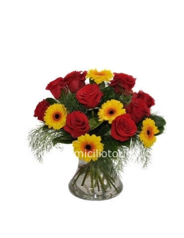 Bouquet di rose rosse e gerbere Small