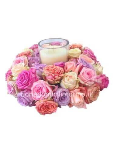 Centrotavola a coroncina con candela e rose Small