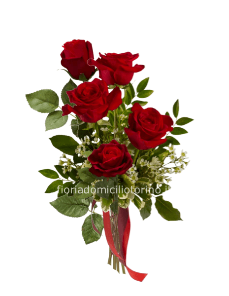 Bouquet di rose rosse stelo corto confezionato.