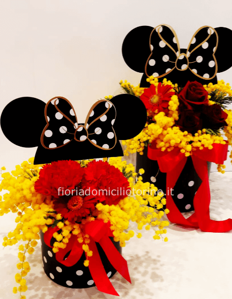 Flower Box Minnie SMALL con mimosa e altri fiori di stagione