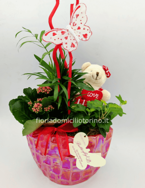 Giardinetto in vaso di ceramica con peluches