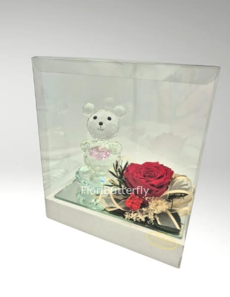 Rosa rossa stabilizzata con orsetto Swarovski