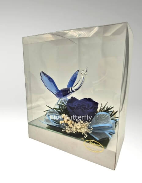 Rosa blu stabilizzata con cigno Swarovki